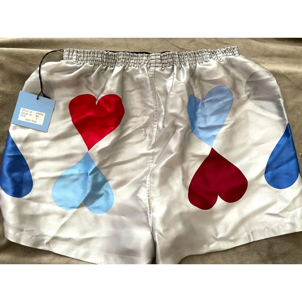Vintage GENE MEYER Geometric HEART Pop-Art Silk Shorts Boxers sz S ~ NEW